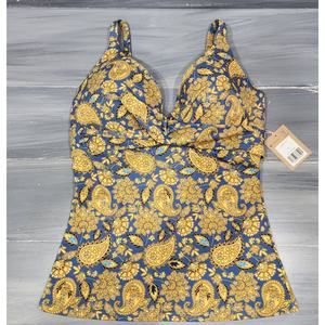 Boden Capri Tankini Top Swim‎ Top Paisley Print Blue and Yellow 34D